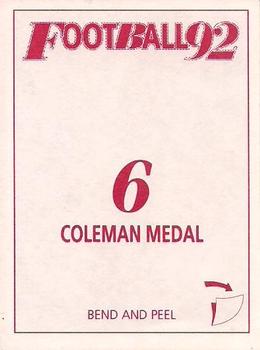 1992 Select AFL Stickers #6 Coleman Medal Back